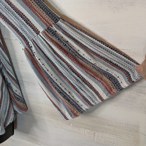 Striped Flowy Hippie Boho Indie Loose Fit Cropped Top w/ Beaded Neckline Size S - Picture 4 of 5